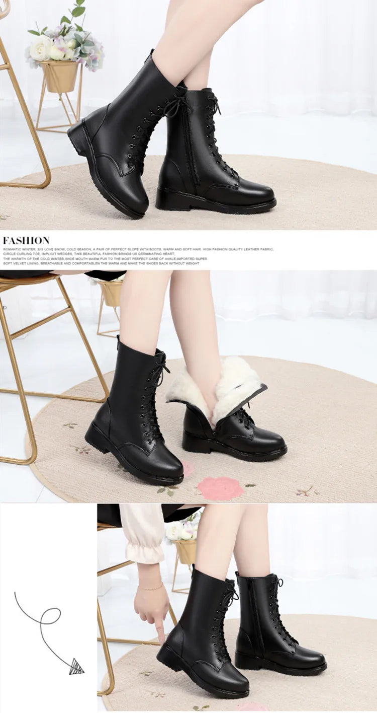 AIYUQI Women's Winter Shoes Genuine Leather Boots Women Large size 41 42 43 Casual Marton Boots Women  Snow Boots