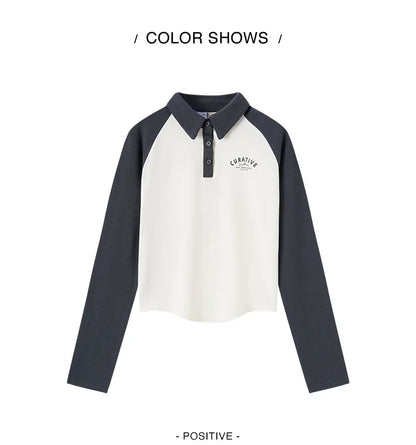 Semir Poloshirt für Damen, kurzer Stil, schmal, farbblockiert, Raglanärmel, 2024, Frühjahr, neues Oberteil mit Buchstabendruck