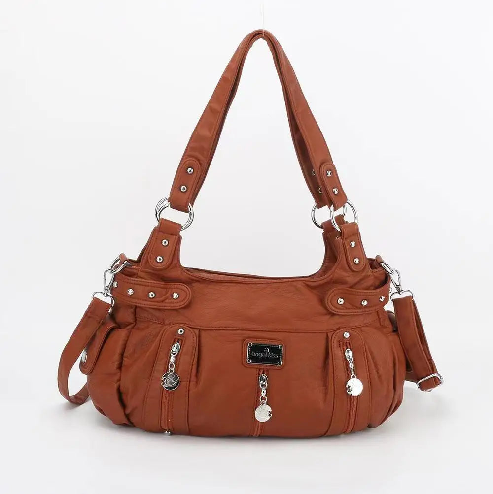 Damen-Schultertasche aus PU-Material Mit Großem Fassungsvermögen und Reißverschluss für Alltag und Freizeit