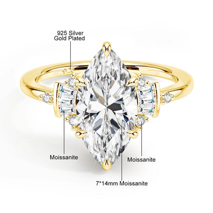 Damen-Verlobungsring aus Moissanit mit GRA Zertifikat, Marquise-Schliff, 3 Karat, 7x14 mm