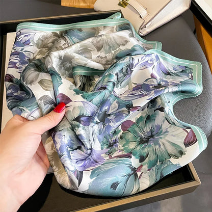 Damen Seidensatin Schal Tasche Kopf Bandana Halstuch bedruckt K