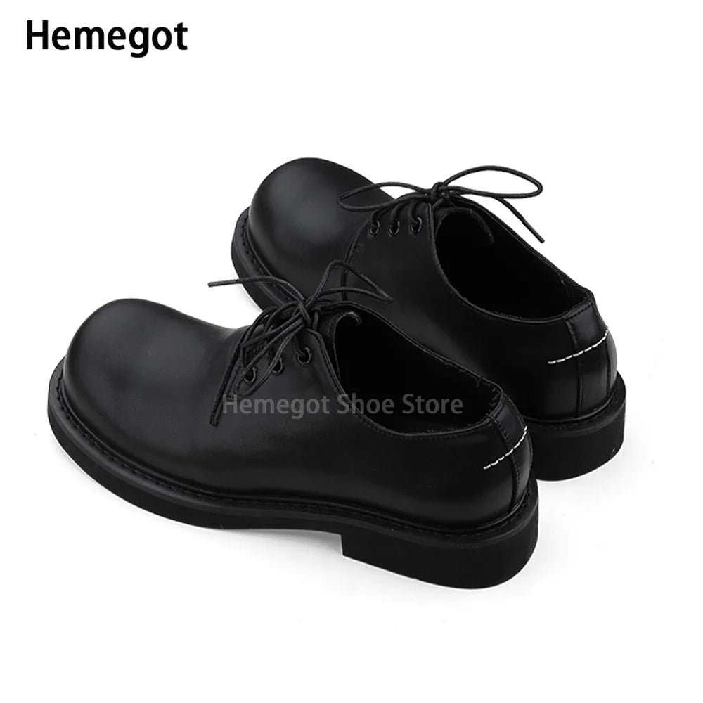 Black Round Toe Derby Shoes Heel Embroidery Large Toe Shoes Niche Casual Leather Shoes Women Leather Casual Shoes Men Unisex