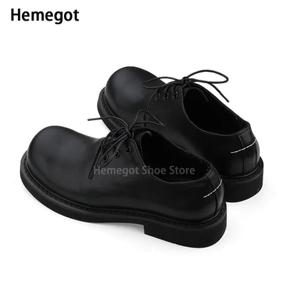 Black Round Toe Derby Shoes Heel Embroidery Large Toe Shoes Niche Casual Leather Shoes Women Leather Casual Shoes Men Unisex
