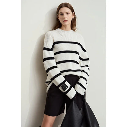 Damen-Strickjacke Streifen Stehkragen Kontrastfarben locker Weihnachten Winter