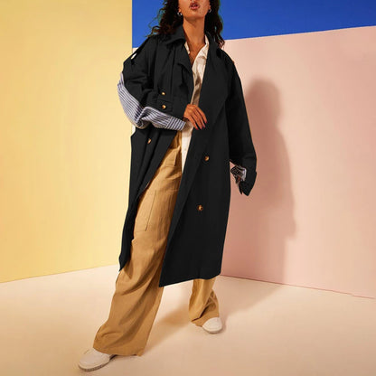 Colorblock-Denim-Blazer für Damen mit Notch-Kragen und Kettendetail – Langarm-Patchwork-Design für einen schicken Look