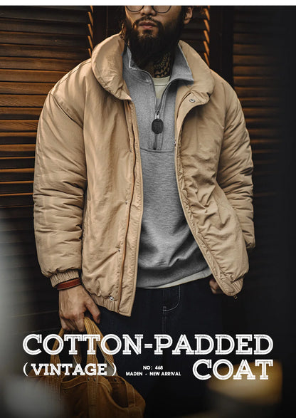 Herren Mantel Retro Khaki Stehkragen gefütterte Puffjacke mit Reißverschluss