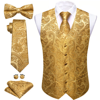 5-teiliges Business-Set: Anzugweste mit Paisley in Gold, dazu Krawatte, Fliege & Einstecktuch.