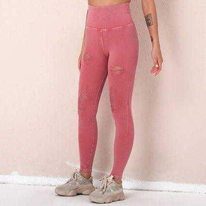 Schnelltrocknende Leggings für Damen in Pink mit Cut-outs am Oberschenkel und hoher Taille