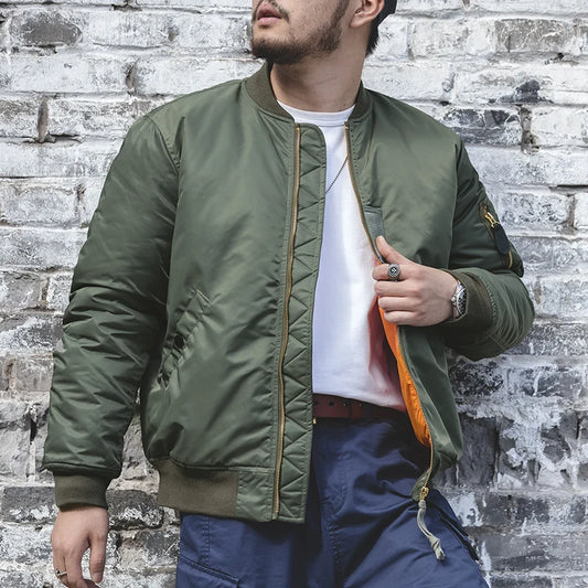 Herren Pilotenjacke Vintage Grün Verdickte Baumwolle Baseballtaschen Flugreißverschluss