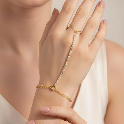 Damen-Handketten-Armband mit Fingerring und Zirkonia