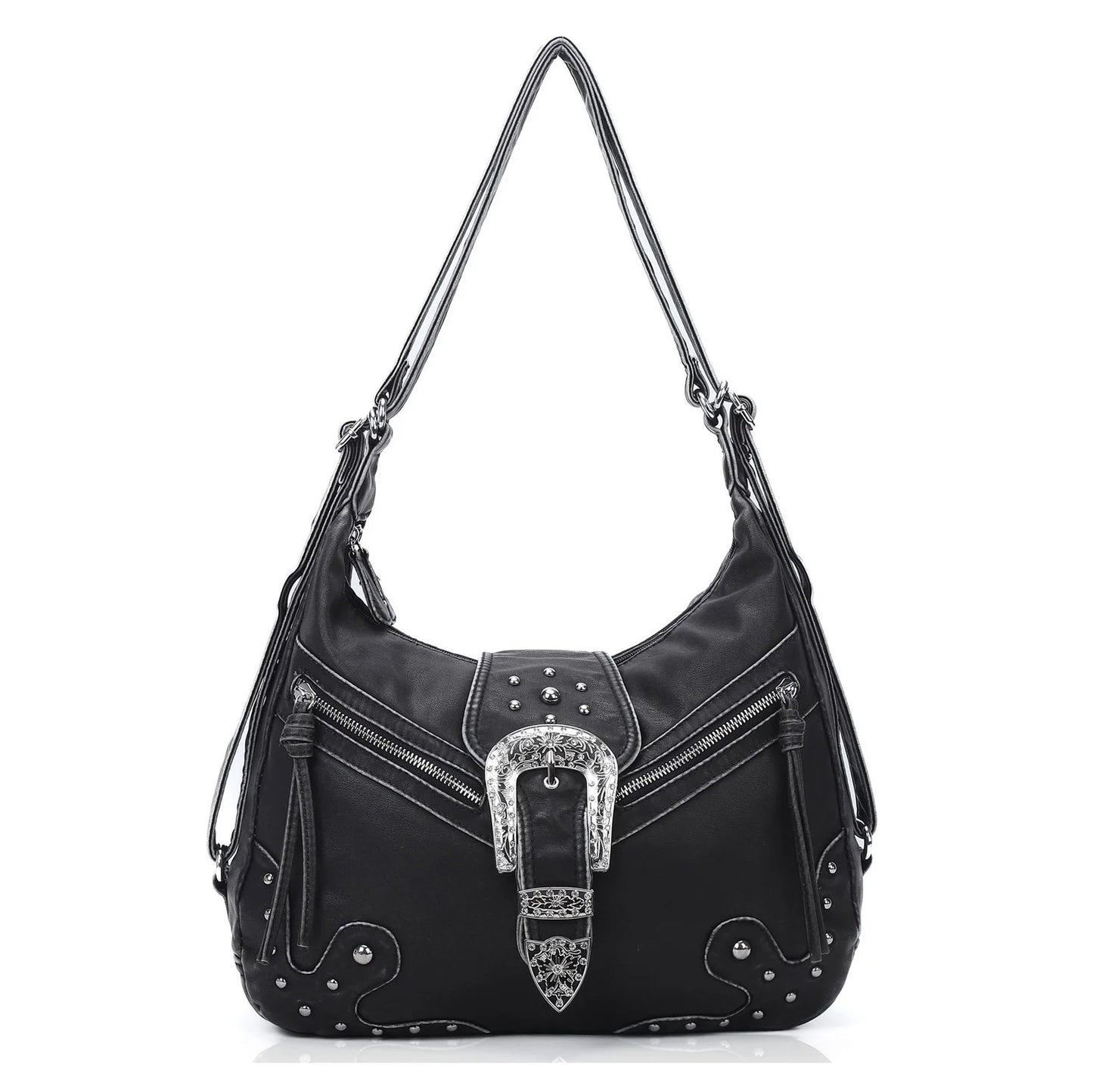 Damen-Schultertasche aus PU-Leder mit Top-Griff Reißverschluss Mehrfachfächer für Handy und Geldbörse