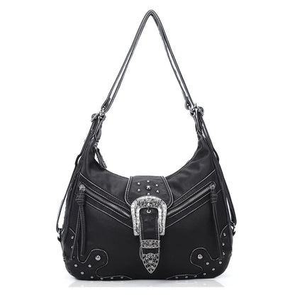 Damen-Schultertasche aus PU-Leder mit Top-Griff Reißverschluss Mehrfachfächer für Handy und Geldbörse