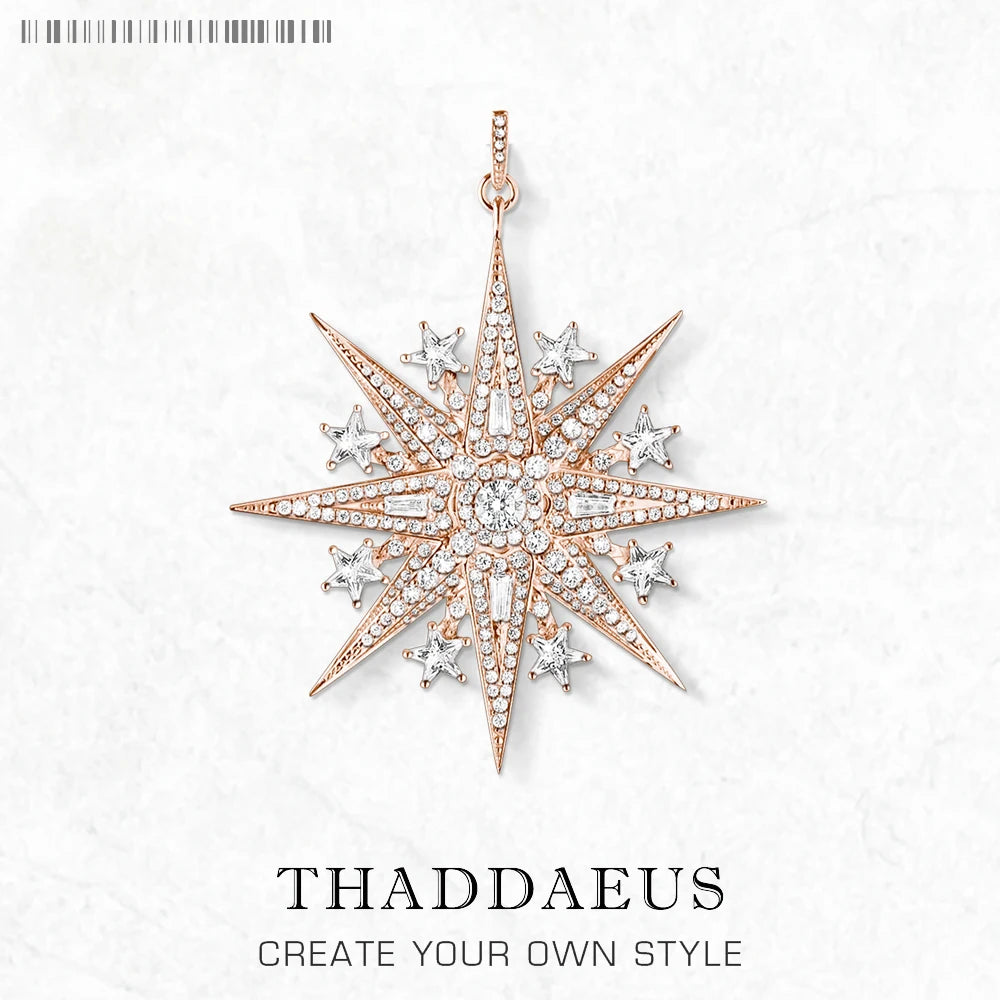 Roségoldener Stern-Anhänger mit Zirkonia, 925 Sterling Silber, THADDAEUS