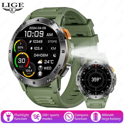 Männer Smartwatch im Militär-Stil mit 360x360 HD Bildschirm und Wasserdichtigkeit
