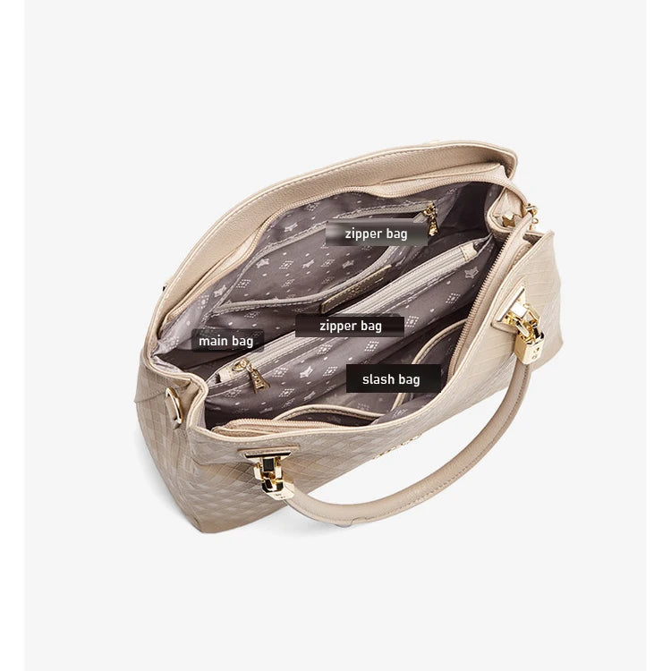 Damen-Handtasche aus Echtleder mit Diamantprägung und Frontklappe, Vielseitige Umhängetasche für Alltag