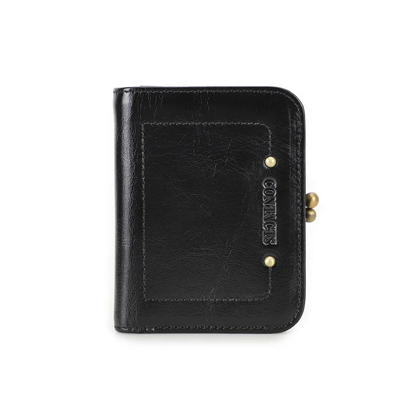 Damen Echtleder Geldbörse Vintage Metallrahmen RFID 6 Kartenfächer Münzfach Reise