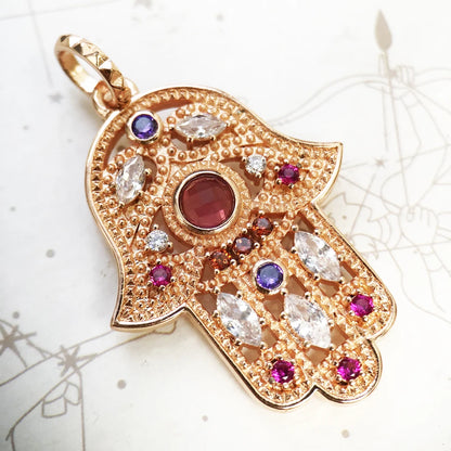 Damen-Anhänger Hand Fatima Chakra Lotus Bohemia aus Sterlingsilber