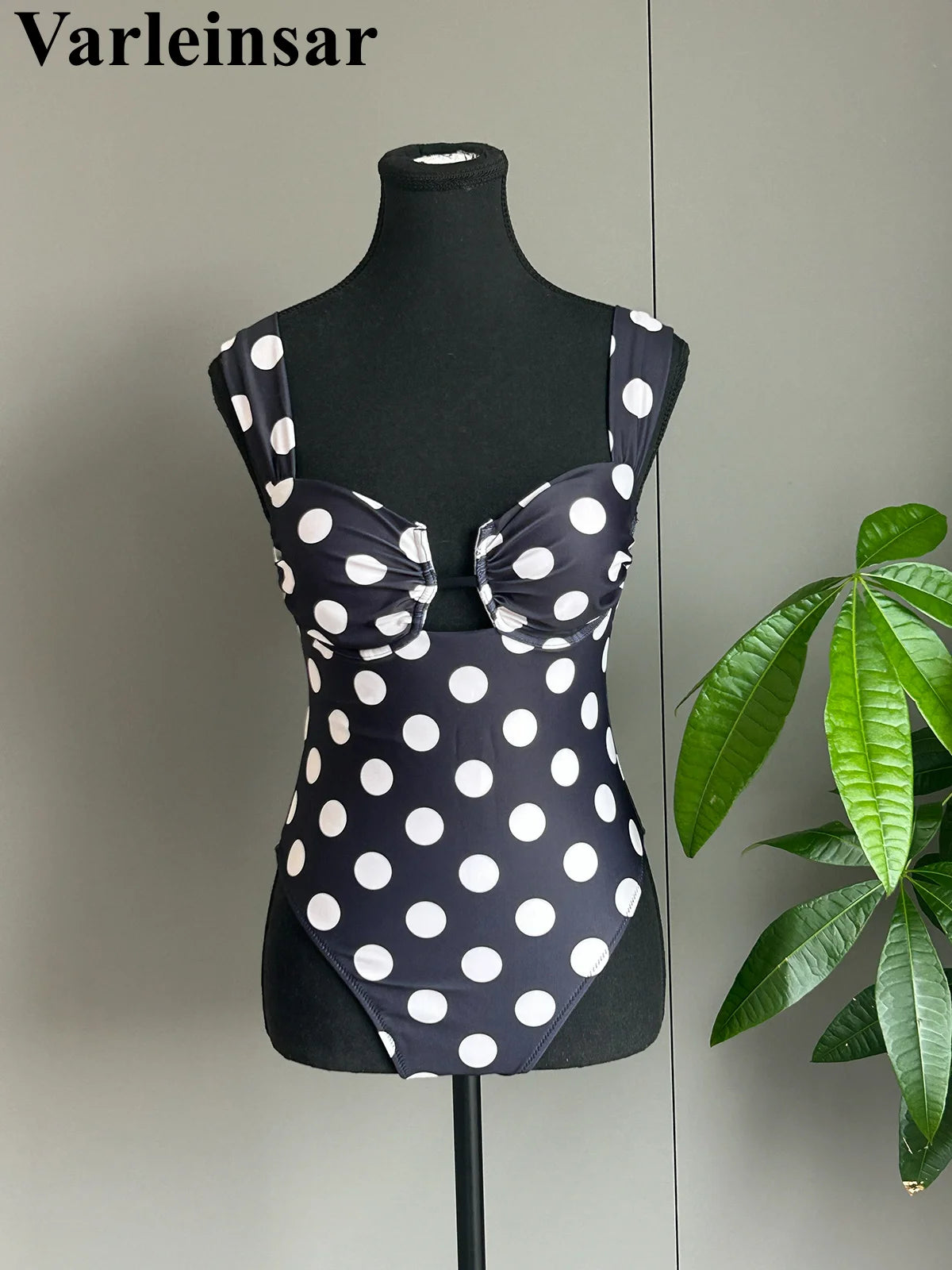 Damen-Badeanzug Polka Dots Bügel rückenfrei Monokini High-Leg