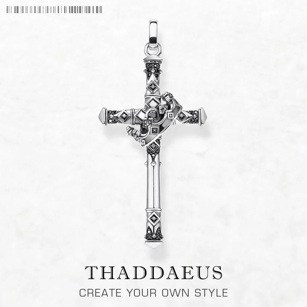 Damen-Charm-Anhänger Kreuz mit Krone Vintage aus Sterlingsilber