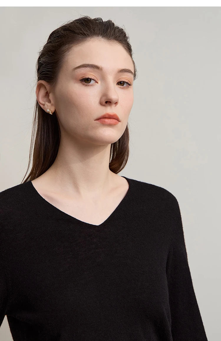 Damen V-Ausschnitt Pullover 100 % Wolle Basic Herbst-Winter