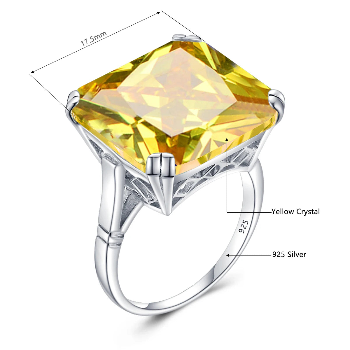 Damen-Ring aus Silber 925 mit Großem Quadratischem Citrin-Stein im Signet-Stil für Hochzeit und Festliche Anlässe