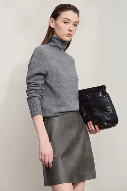 Damen-Rollkragenpullover 100 % Wolle locker Herbst-Winter