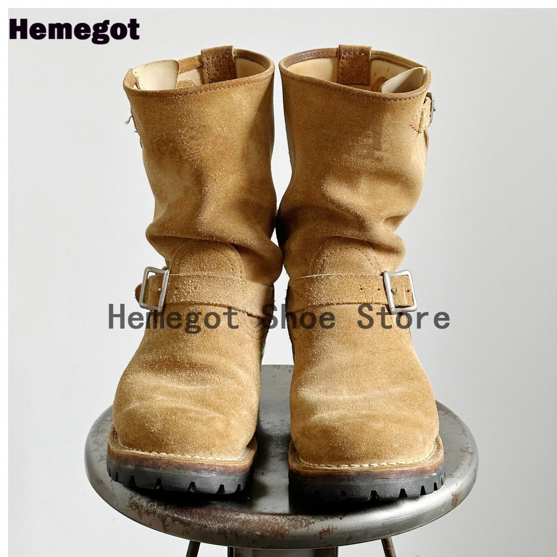 Herren Chelsea-Boots, braun, mit Schnallenverschluss, grobe Profilsohle