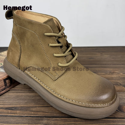 Vintage Lace-Up Shoes Men's Leather Casual Shoes British Style Breathable Cowhide Soft Sole Soft Shoes High-Top Men's Shoes
