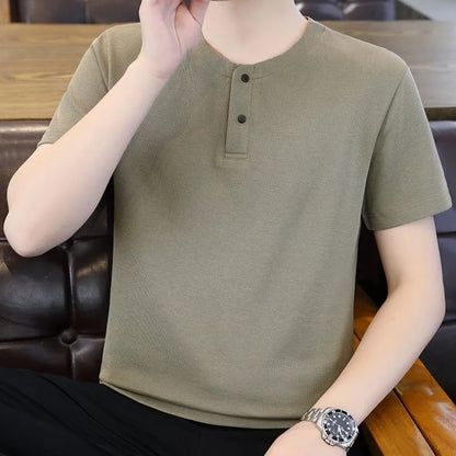 Herren T-Shirt im lässigen Business-Stil mit Sommer Henry Kragen und kurzen Ärmeln