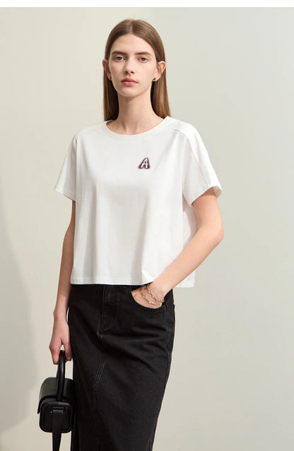 Damen T-Shirts im minimalistischen Stil mit lässigem O-Ausschnitt und Druck