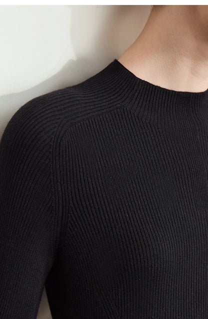 Damen-Halbrollkragen-Pullover Slim Raglan Wolle-Mix Herbst-Winter