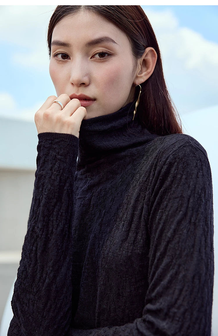 Damen-Rollkragenpullover Wolle-Mix schlank dünn Winter