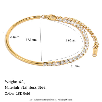Goldfarbenes Tennisarmband für Damen mit weißen CZ-Steinen und Kettenverschluss