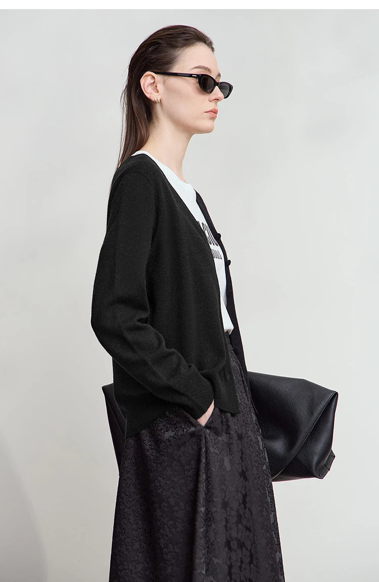 Damen-Strickjacke V-Ausschnitt Wolle lang locker Herbst-Winter