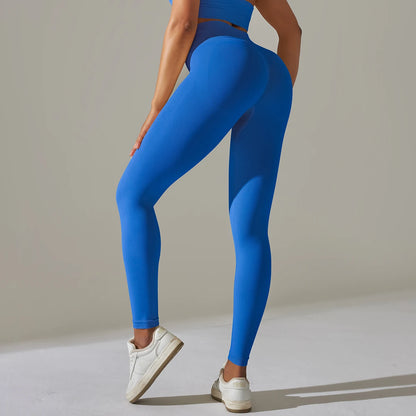 Nahtlose Yoga-Leggings mit hoher Taille, königsblau, figurbetont, lange Beine