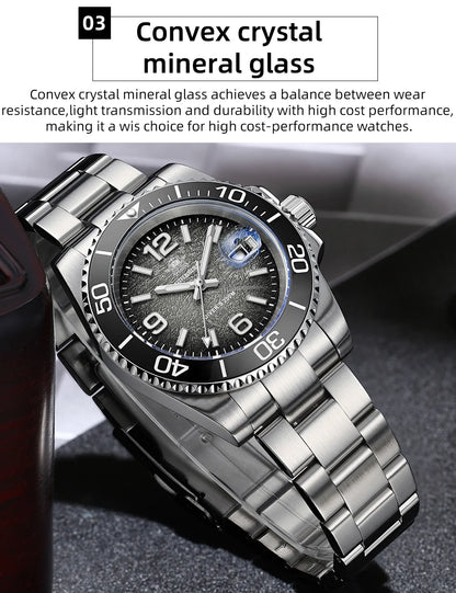 Herren-Taucheruhr 41 mm mit 316L-Stahl und 200 m Tiefe
