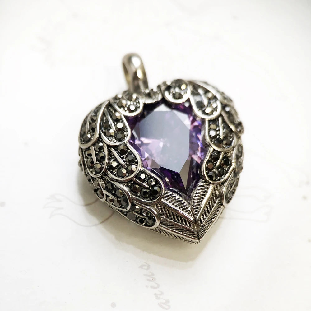 Damen-Charm-Anhänger lila geflügeltes Herz Glamour aus Sterlingsilber
