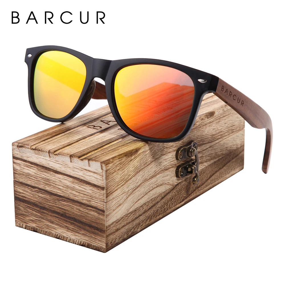Sonnenbrille Holz Walnuss schwarz polarisiert UV400 Original-Etui Herren