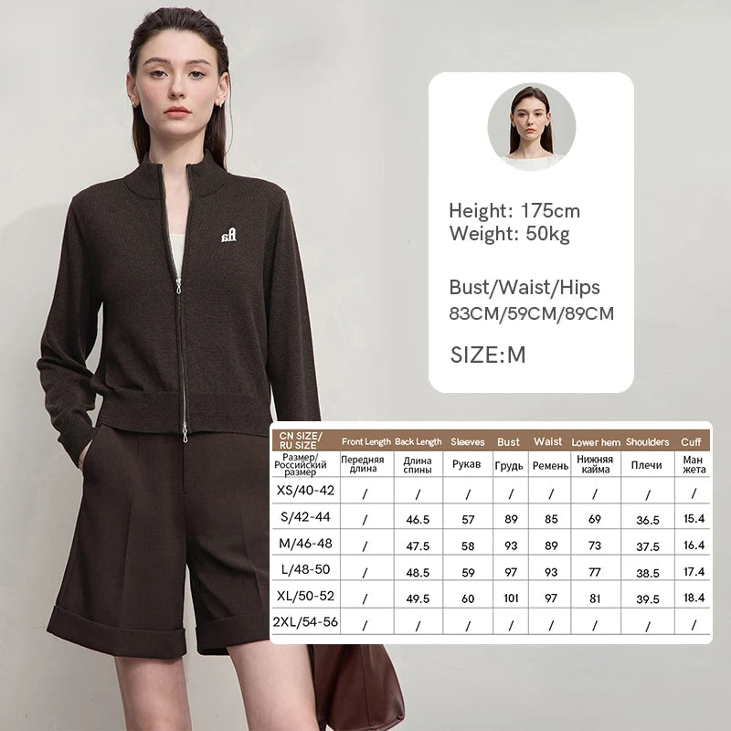 Damen-Rollkragen-Strickjacke kurz Reißverschluss Wolle Herbst-Winter