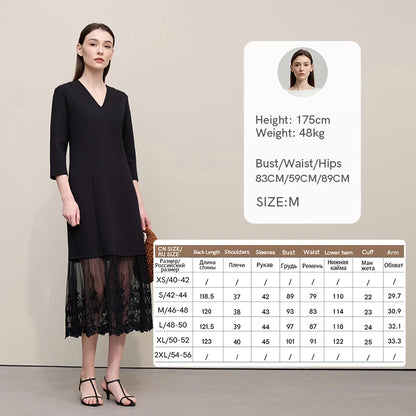 Elegantes Bürokleid Damen Mit V-Ausschnitt Und Spitze Komfortabel