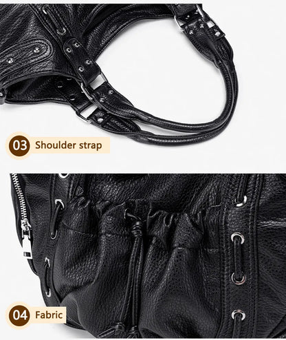Damen-Hobo-Tasche Aus Leder Im Abgenutzten Retro-Y2K-Biker-Stil Mit Reißverschluss