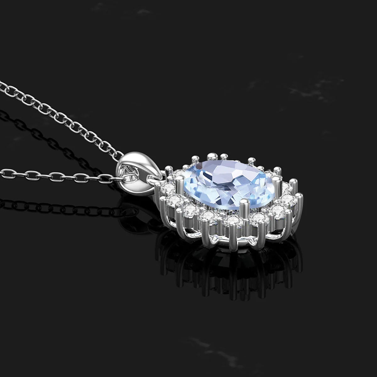 Damen-Halskette aus Sterlingsilber 925 mit ovalem Aquamarin-Anhänger, 5 Karat, Luxuriöses Valentinstagsgeschenk