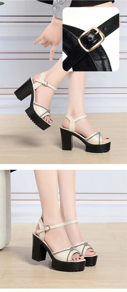 AIYUQI Frauen Sandalen High Heels 2025, Neue Echtes Leder Mode Frauen Sandalen Große Größe Strass Sommer Sandalen Frauen