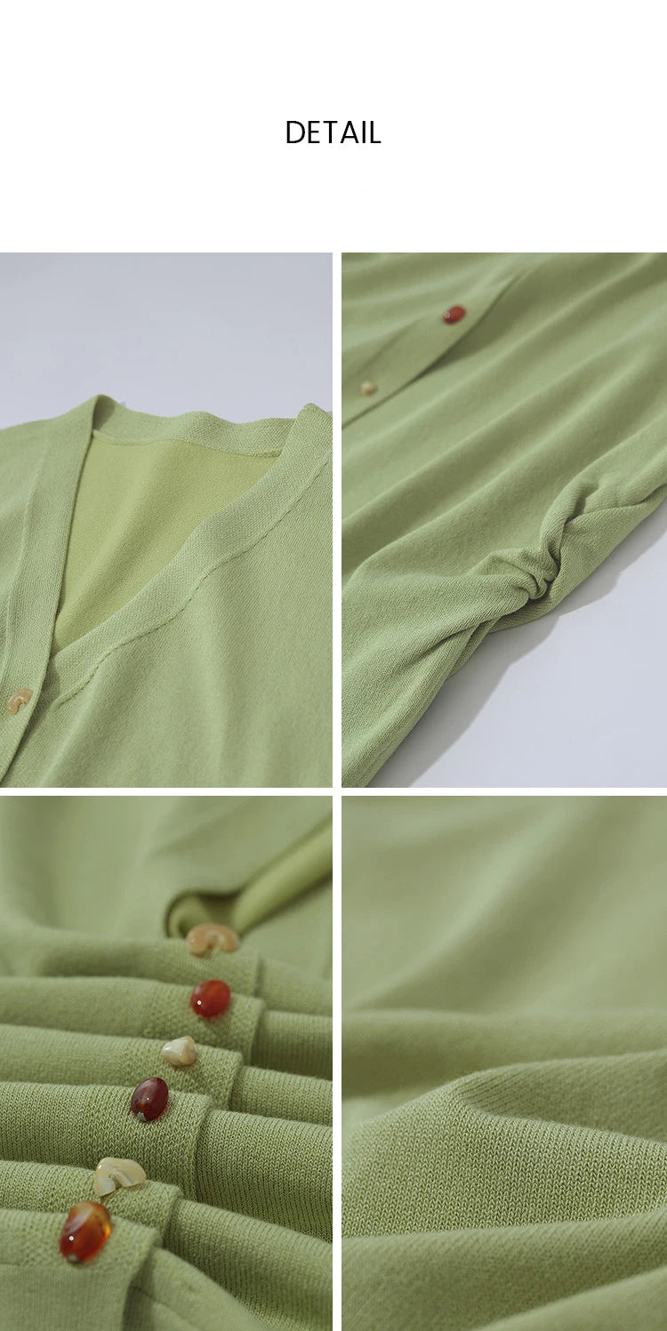 Damen V-Ausschnitt Cardigan Crop Kurzarm Viskose Sommer