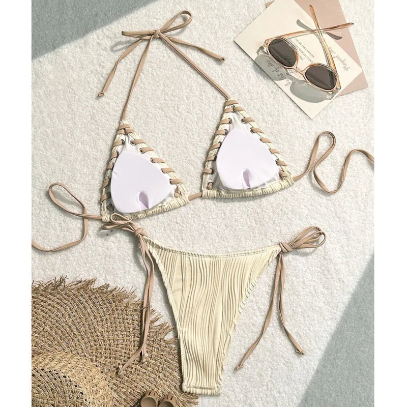 Sommerliches kariertes Bikini-Set mit Push-up-Effekt – verführerische Bademode für den Strand und Pool