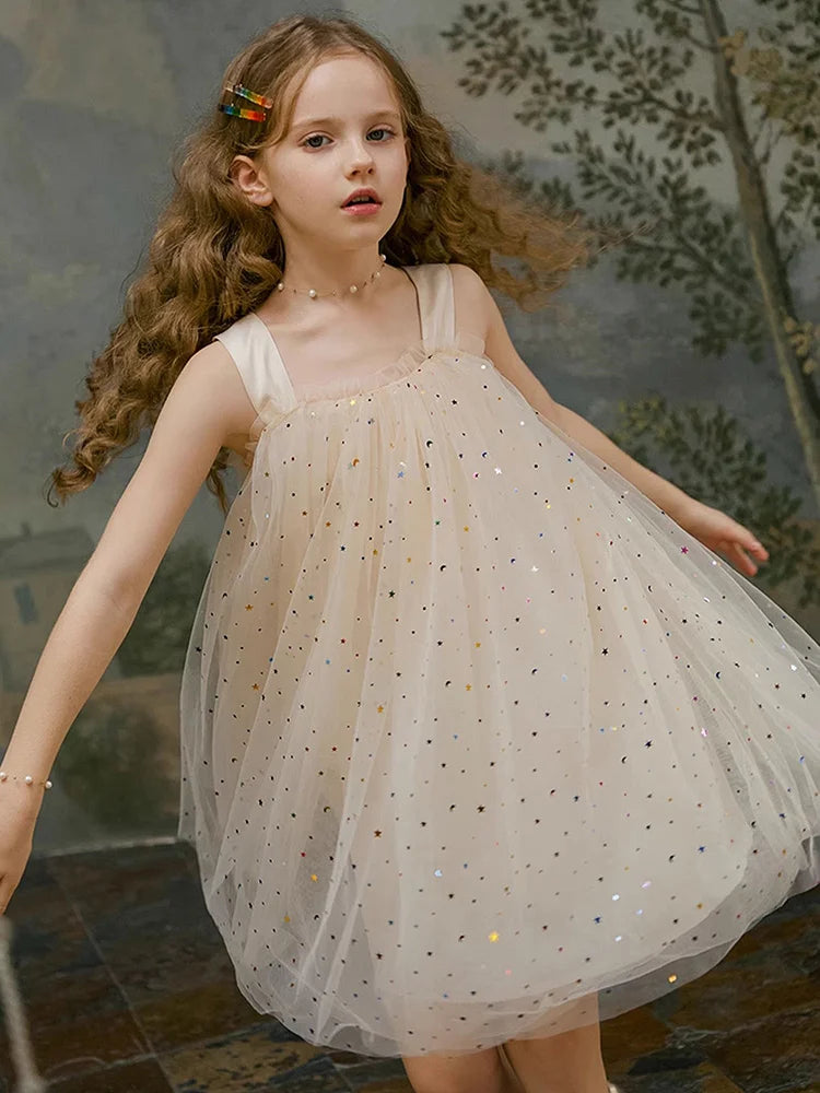 Blauer Blumen-Bubbelrock aus Gaze für Mädchen – Frühlings- und Sommerkleid, süßes Prinzessinnen-Design, Größen 110cm-170cm