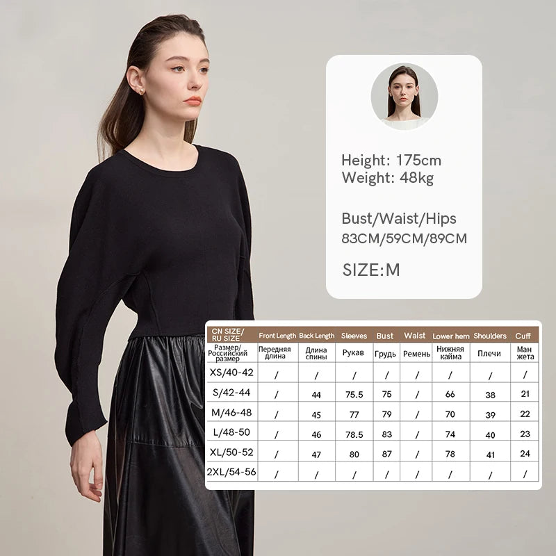 Schwarzer Langarm-Strickpullover mit Rundhalsausschnitt, einfarbig, weiche Strickware