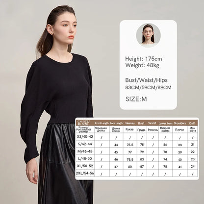Schwarzer Langarm-Strickpullover mit Rundhalsausschnitt, einfarbig, weiche Strickware