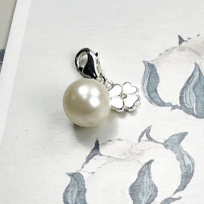 Damen-Charm-Anhänger Perle Kleeblatt Glück aus Sterlingsilber