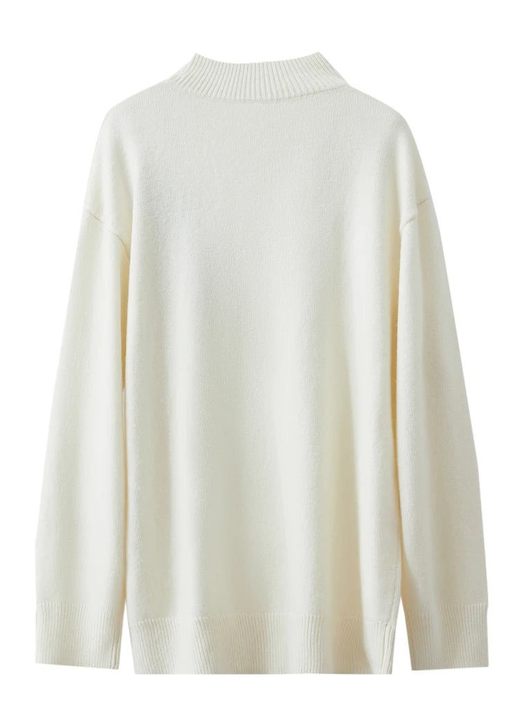 Offwhite Strickpullover, glatte Rückansicht, Rundhalsausschnitt, Langarm
